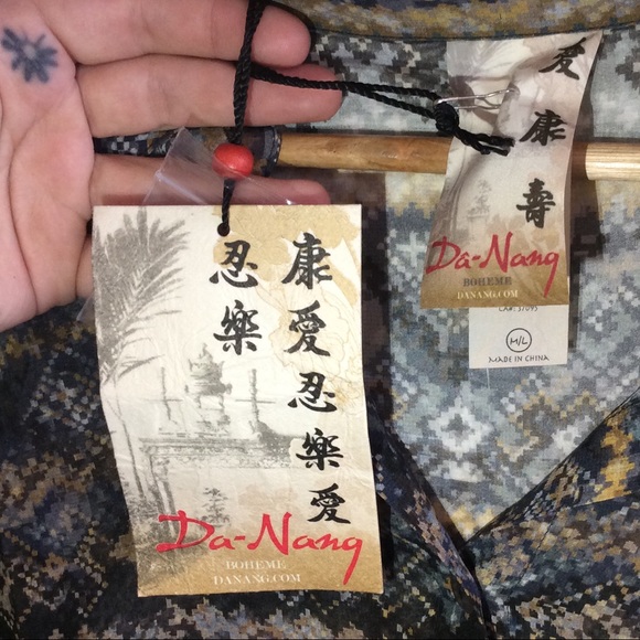 Da-Nang silk sheer high low button up patterned blouse - Picture 12 of 14